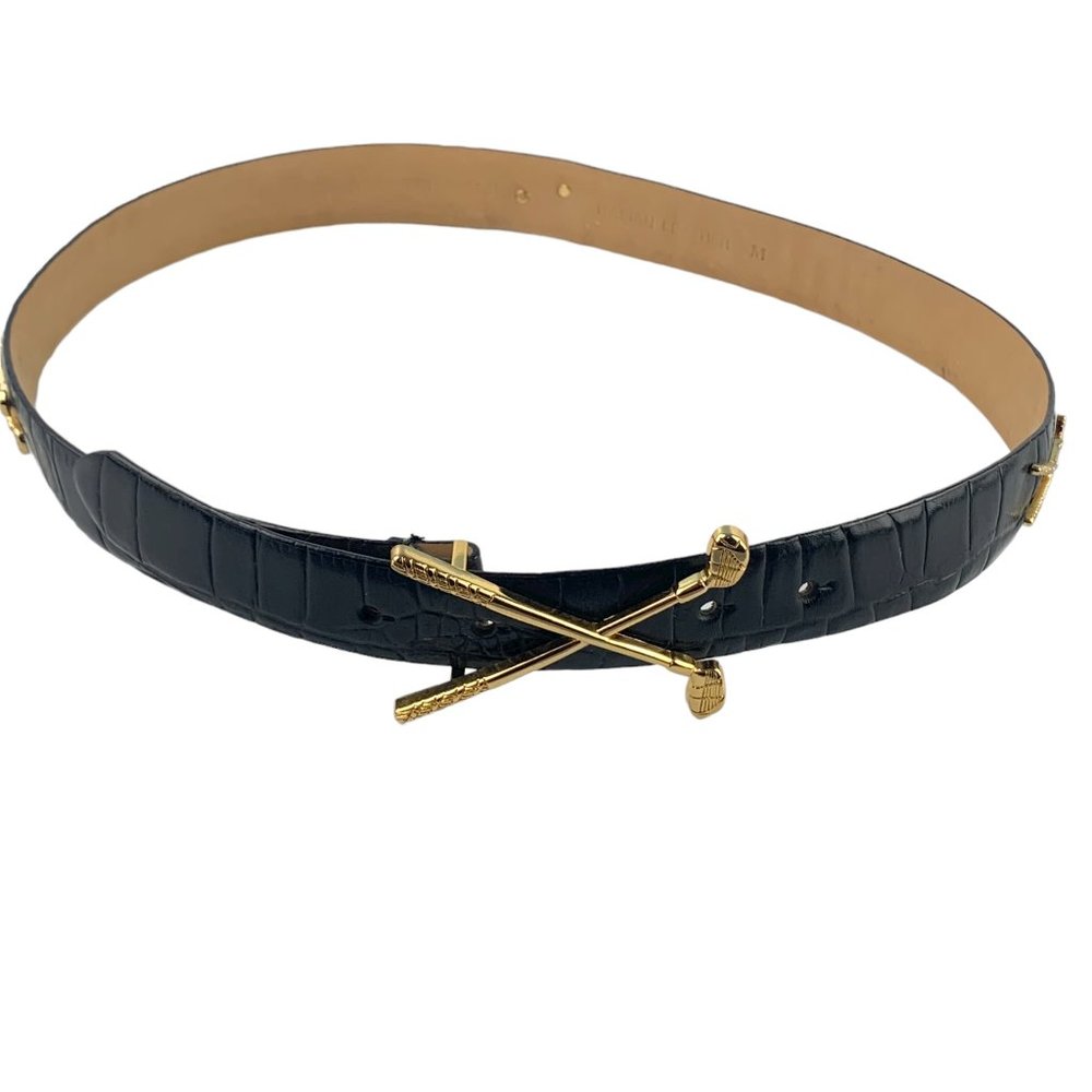 LB Belt Company Embossed Italian Leather Gold Toned Golf Club Belt